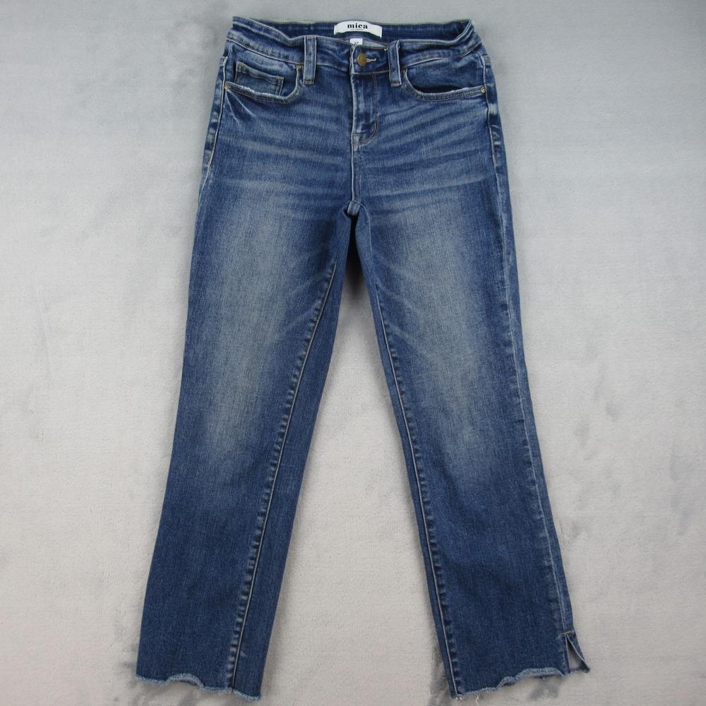Mica Denim Jeans Women 27 Blue Raw Hem Distressed MDP-T308 Stretch Mid Rise